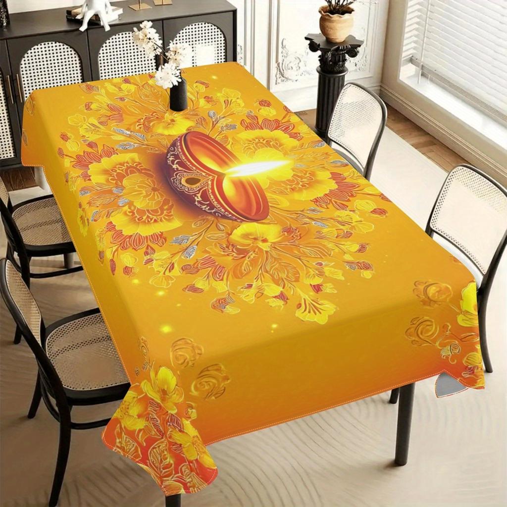Happy Diwali Lantern Festival Rectangle Tablecloth for Table Decor Reusable Farmhouse Kitchen Dining Tablecloth Diwali Decor