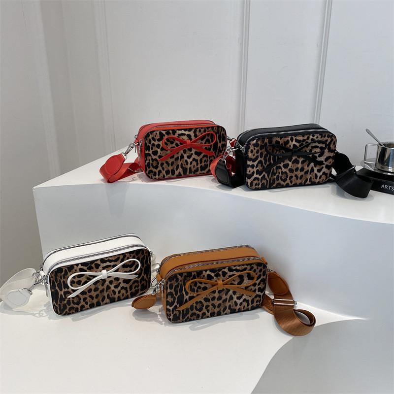 Fashionable Pu Leather Mini Square Shoulder Bag With Unique Bow And Colorful Leopard Print Ideal For Urban Outfits