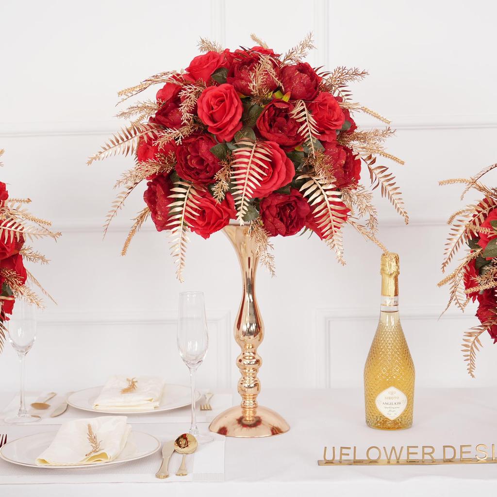Uflower Silk Flower Ball Centerpiece Decor Artificial Wedding Backdrop Road Lead Floral Table Decoration for Events And Parties