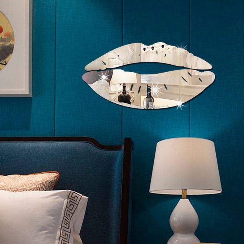 Versatile Fashion Silver Acrylic 3d Mirror Effect Wall Stickers For Chic Interiors Silver Lips