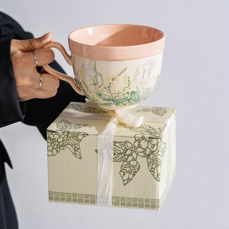 French Retro Coffee Cups Ceramic Cups  Large Capacity Mugs  Design Sense  Niche Couple Cups  Birthday Gifts for Children 460ml