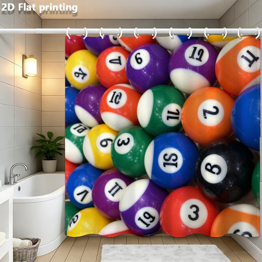 

Billiard Ball Shower Curtain 1Pc Polyester 2D Flat Print 70.8X70.8 Colorful Numbered Pool Balls Grommet Top W60H190(CM)-1 Pcs