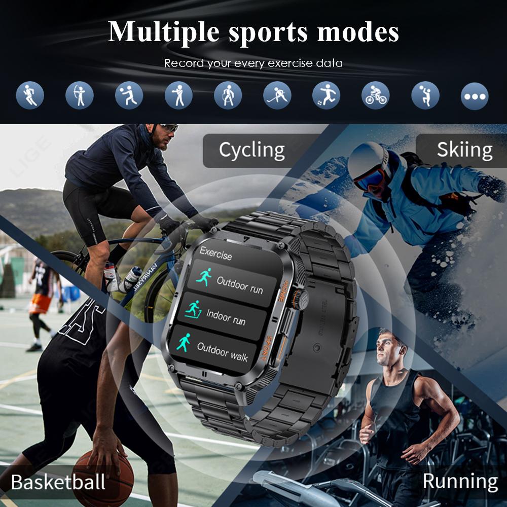 LIGE Pánské chytré hodinky Bluetooth volání Chytré hodinky 2,01 palcový monitor srdečního tepu Sportovní Fitness Vodotěsné chytré hodinky