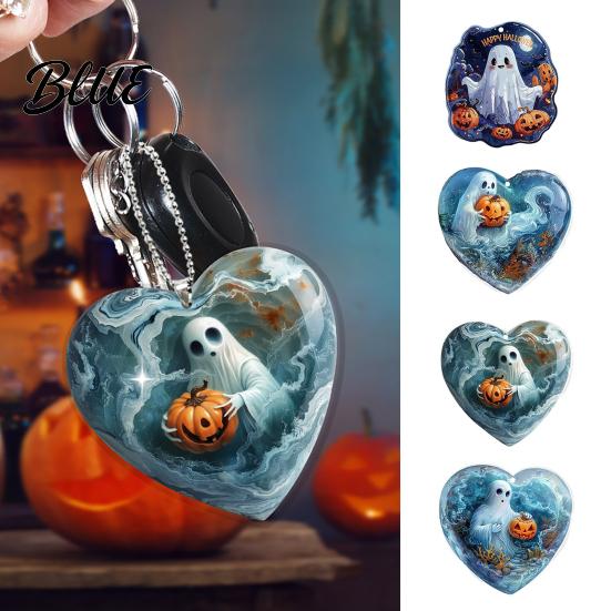 Decorative Car Rearview Mirror Pendants Halloween Ghost Keychain, Spooky Pumpkin Keyring Pendant, Durable Double Sided Printed Charms Cute Heart