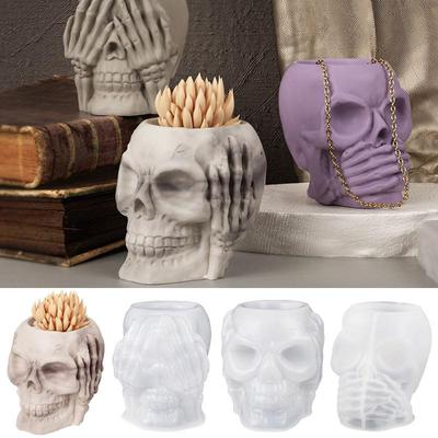 1 Stück Halloween Dekorative Silikonform 3D Totenkopf Harz Silikonform DIY Aufbewahrungsbox Form Seife Gips Gießen Urlaub Geschenke