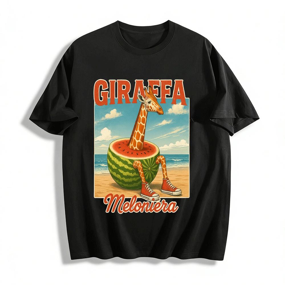 Funny Giraffe Watermelon Graphic Casual T-Shirt Pure cotton T-shirt XXS