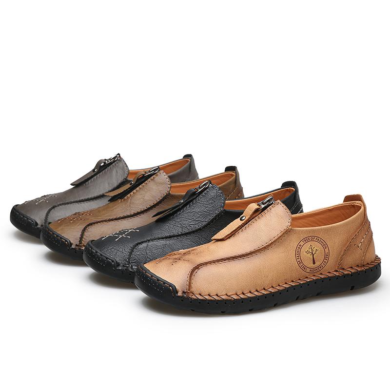 Men's Leather Sneakers Slip On Casual shoes Handmade Loafers Moccasins Breathable Flats Tooling Shoes Plus Size 39-48