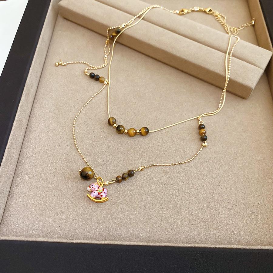 French simple zircon natal year pony pendant necklace accessories women's sweater chain necklace