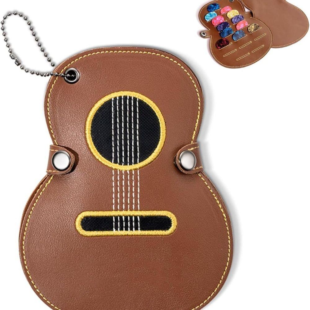 Guitar Shaped Guitar Pick Holder Bag Leather Guitar Pick Clip Guitar Plectrums Bag  Classical