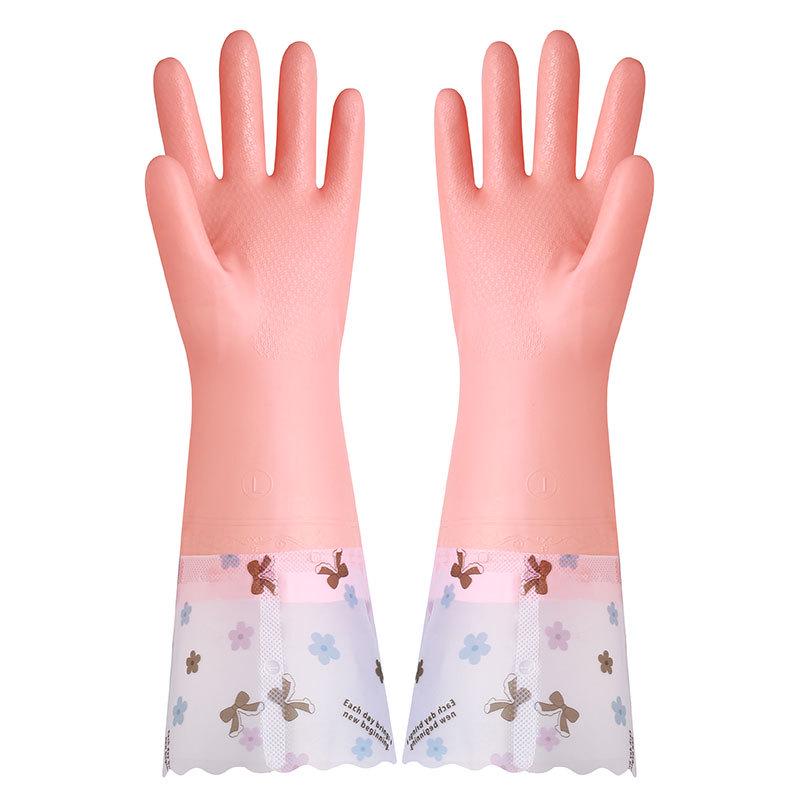 Thickened Long Cuff Waterproof Latex Kitchen Gloves for Dishwashing and Laundry One Size