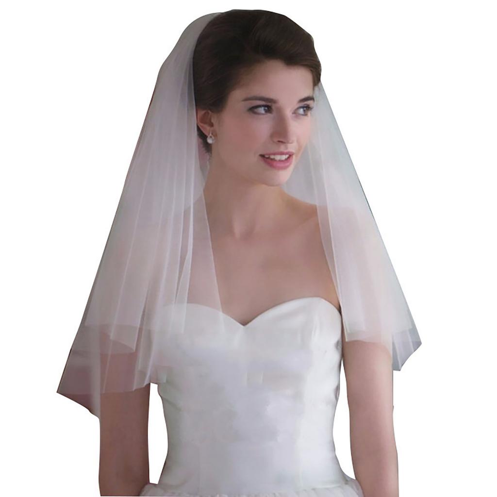 Bride Wedding Veil Double Layer Lightweight Soft Odorless Short Comb Bridal Tulle Hair Accessories Beige