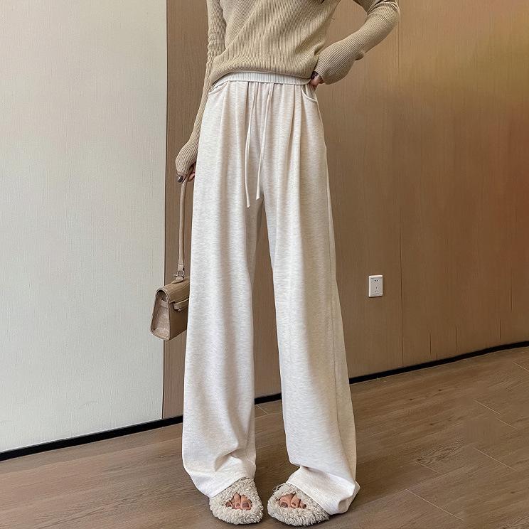 Nové podzimní a zimní pletené oblačné kalhoty s vysokým pasem: Volné, ležérní kalhoty se širokými nohavicemi