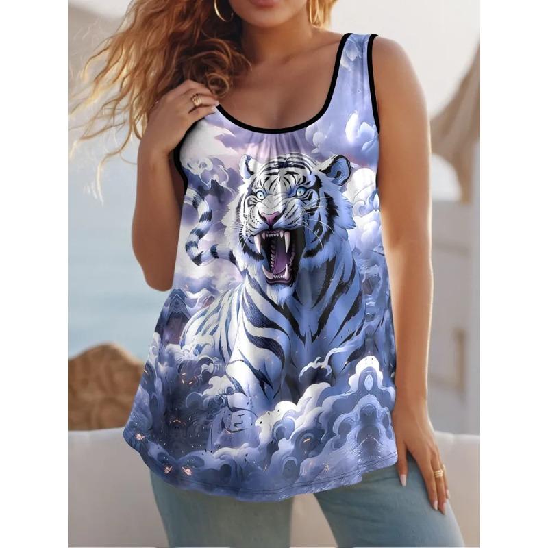 Summer Women's Sleeveless Colorful Cute Butterfly Wolf Tiger Print Vest Comfortable Soft Leisure Loose Fashionable Versatile Vest