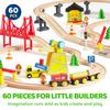 Joyfy 60 Pcs Kids Train Toys Wooden Tracks & 6 Magnetic Trains Expandable Train Set for Toddlers Birthday Christmas Gifts