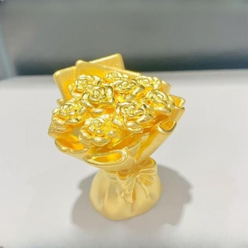 Mini Gold Rose Bouquet Ornament Handmade Metal Artificial Flower Graduation Gifts Party Decor Birthday Gift Valentine'S Day Gift
