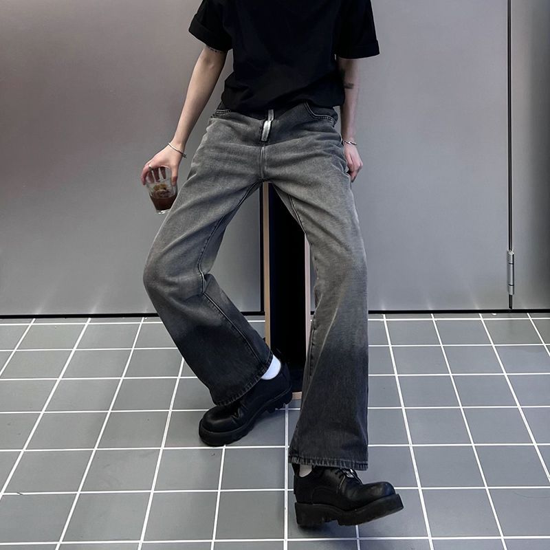 Retro washed gradual change jeans men's Korean version loose straight pants summer thin casual wide legs