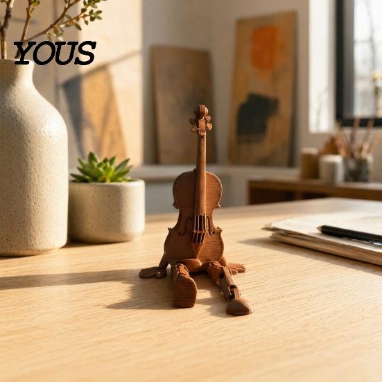 Fine Texture 3D Violin Printed Figurine, Creative Sitting Sculpture with Wood-Grain Details, Niche Desktop Art Decor Miniature String Instrument