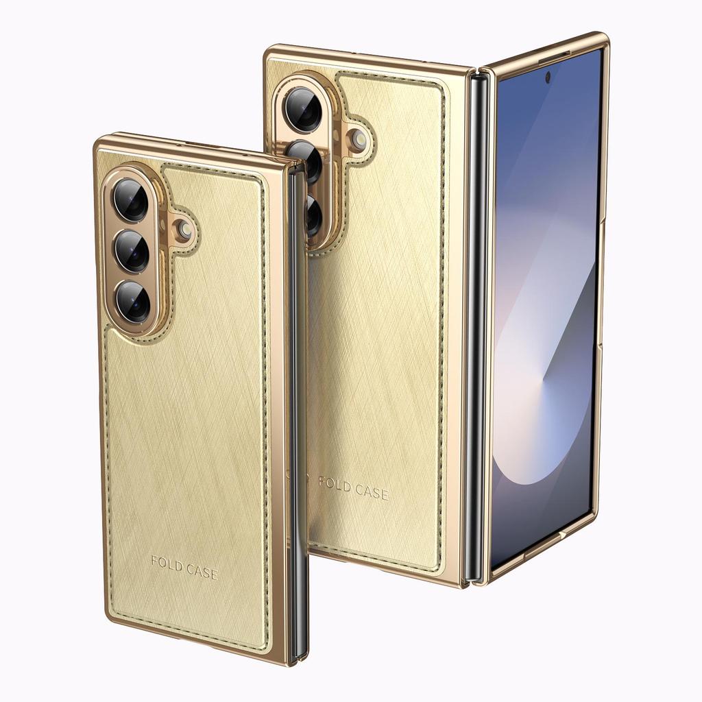 Gold Thread Texture Folding Electroplated Leather Case for Samsung Z Fold7 