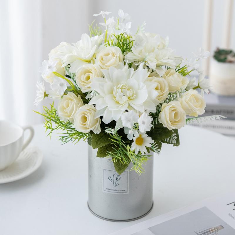 1Pc Artificial Flowers Wedding Home Bedroom Decoration Bridal Bouquet Garden Fake Silk Roses Hydrangeas Vase For Board Outdoors