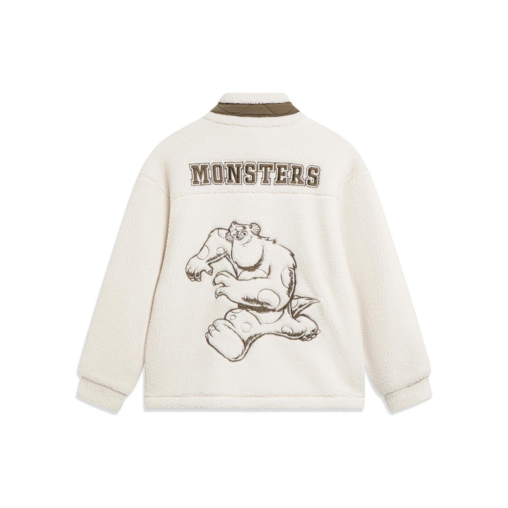 Li-Ning Men s Disney Monsters University Collaboration Fleece Lined Stand Collar Jacket Off-White AFDT655-3
