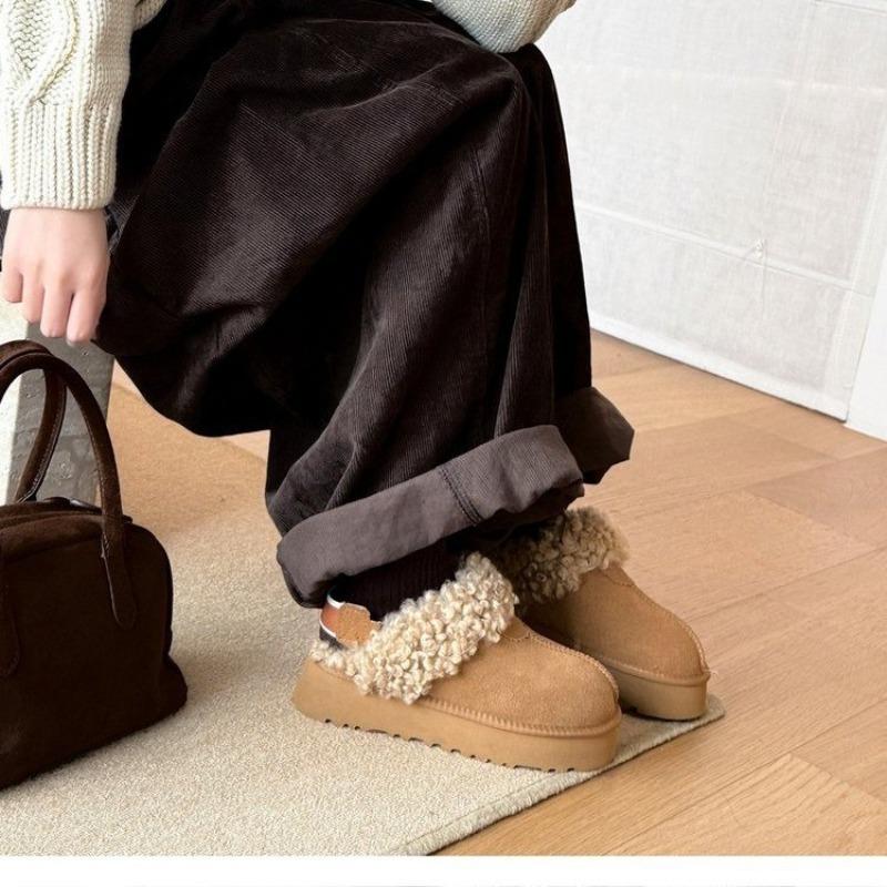 thick-soled fluffy snow boots women's velvet cotton shoes, low-top shoes in autumn and winter, thickened bread shoes to keep warm
