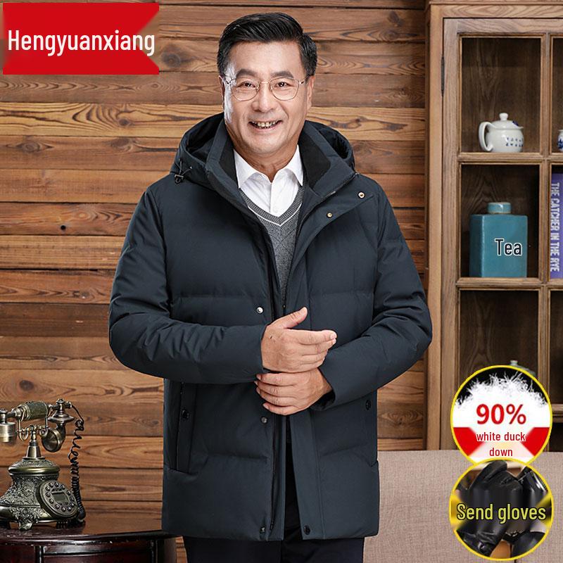 Мужская зимняя куртка Hengyuanxiang средней длины, утепленная пухом - Зимняя коллекция для среднего и пожилого возраста 5XL - 200cm, 200—220 jin