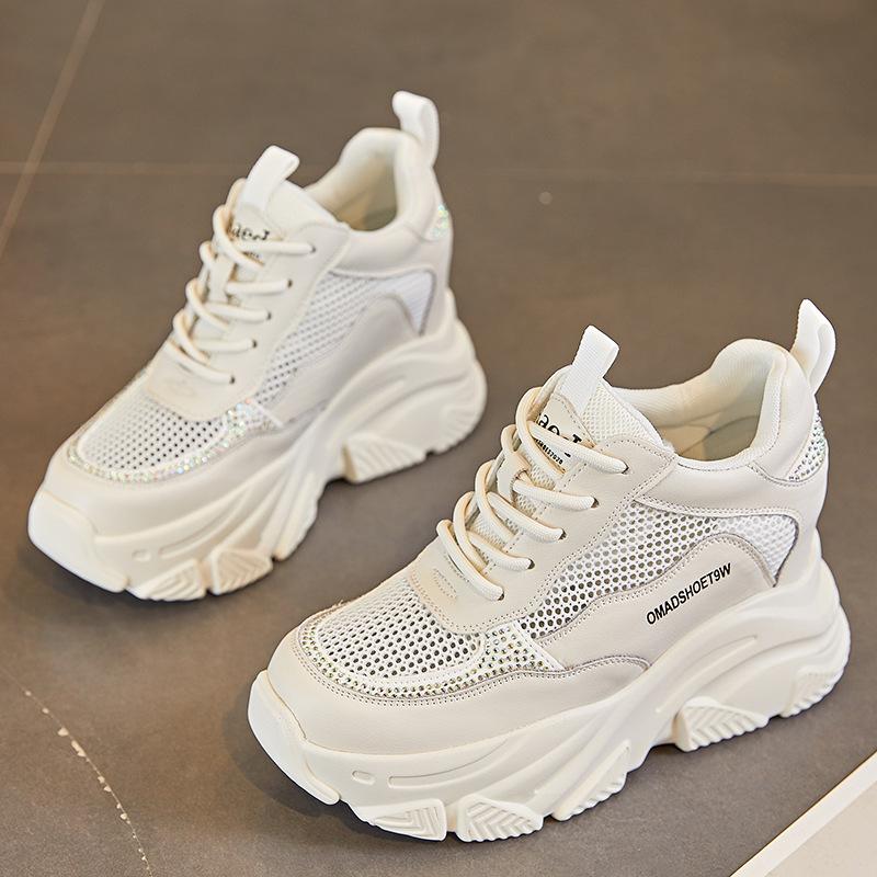 Daddy shoes women's tide summer new mesh breathable small thick sole inner height increase casual white shoes