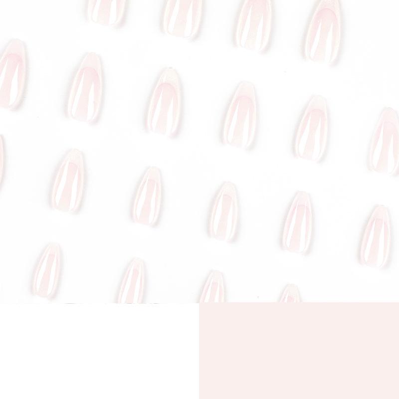 24Pcs/Set Quick Nails Simple White Border False Nials Sticker Wearable Waterproof Manicure Finished Nails