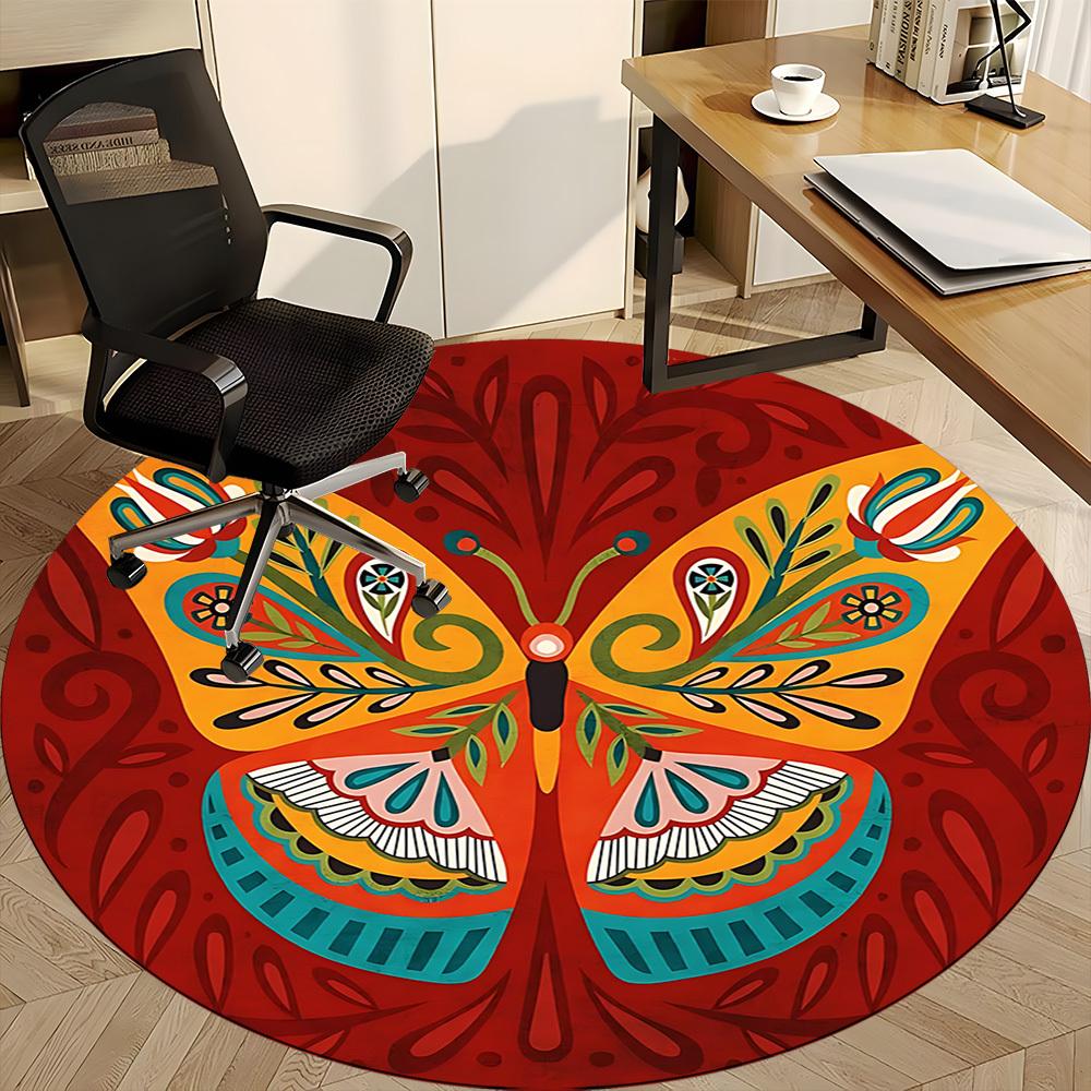1 Stück Schmetterling Mandala Büro Runder Teppich, Matte Geeignet für Büro, Unter Bürostühlen Schlafzimmer Wohnzimmer Heimdekoration, Raumdeko