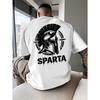 European Size Men's Spartan Warrior Pattern T-Shirt- Ancient Greek Spartan Helmet and SPARTA Back Print, Bright Orange and Black Contrast Colors