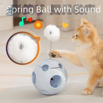 Spring Cat Teasing Ball Automatic Rotation Plush Ball Rotating Tumbler with Bells with Feather Cat Interactive Toy