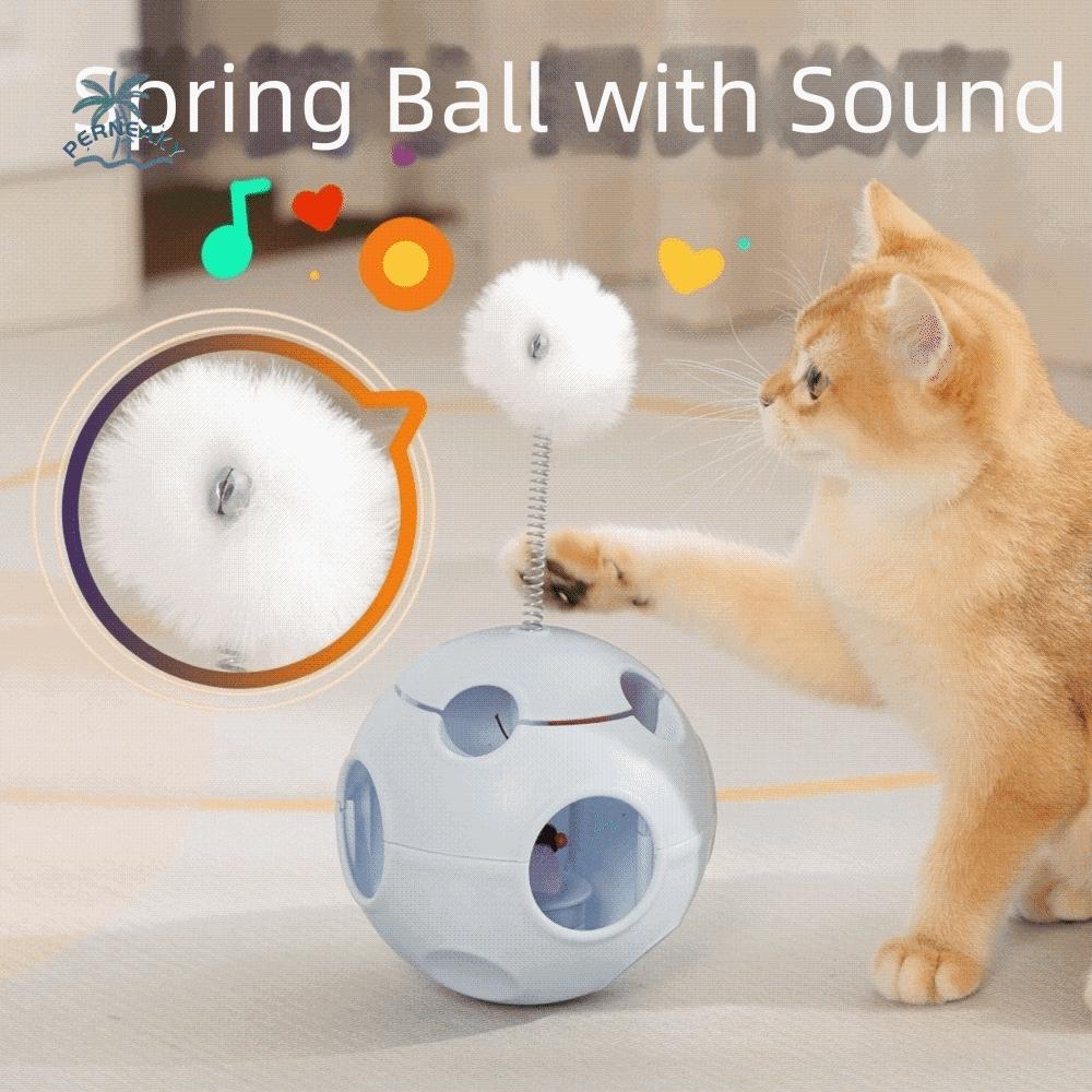 Spring Cat Teasing Ball Automatic Rotation Plush Ball Rotating Tumbler with Bells with Feather Cat Interactive Toy