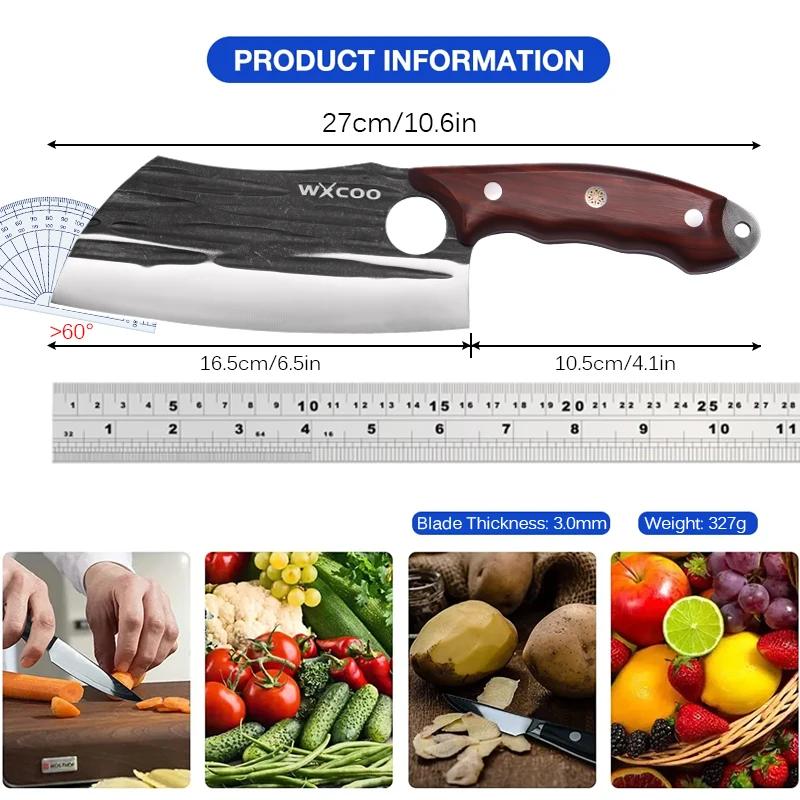 WXCOO Kitchen Knives Butcher Knife Handmade Forged Professional Household Slicing Knife Fruit for BBQ Cooking Tool Wooden Handle