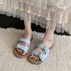 Romantic Vacation Style~! Seaside French Lazy Ins Summer Leather Cool Slippers Women's Breathable Soft Bottom One-word Slippers