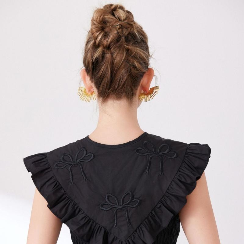 CourtStyle Detachable Collar with Ruffle Trim and Embroidery Bowknot Shirt Collar Shawl Wrap Formal Occasion Accessory