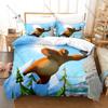 Collage Cartoon Orso Grizzy e Lemming Birbanti Scena Comica 3 Pezzi Biancheria da Letto Copripiumino + 2 Federe Decorazione Casa