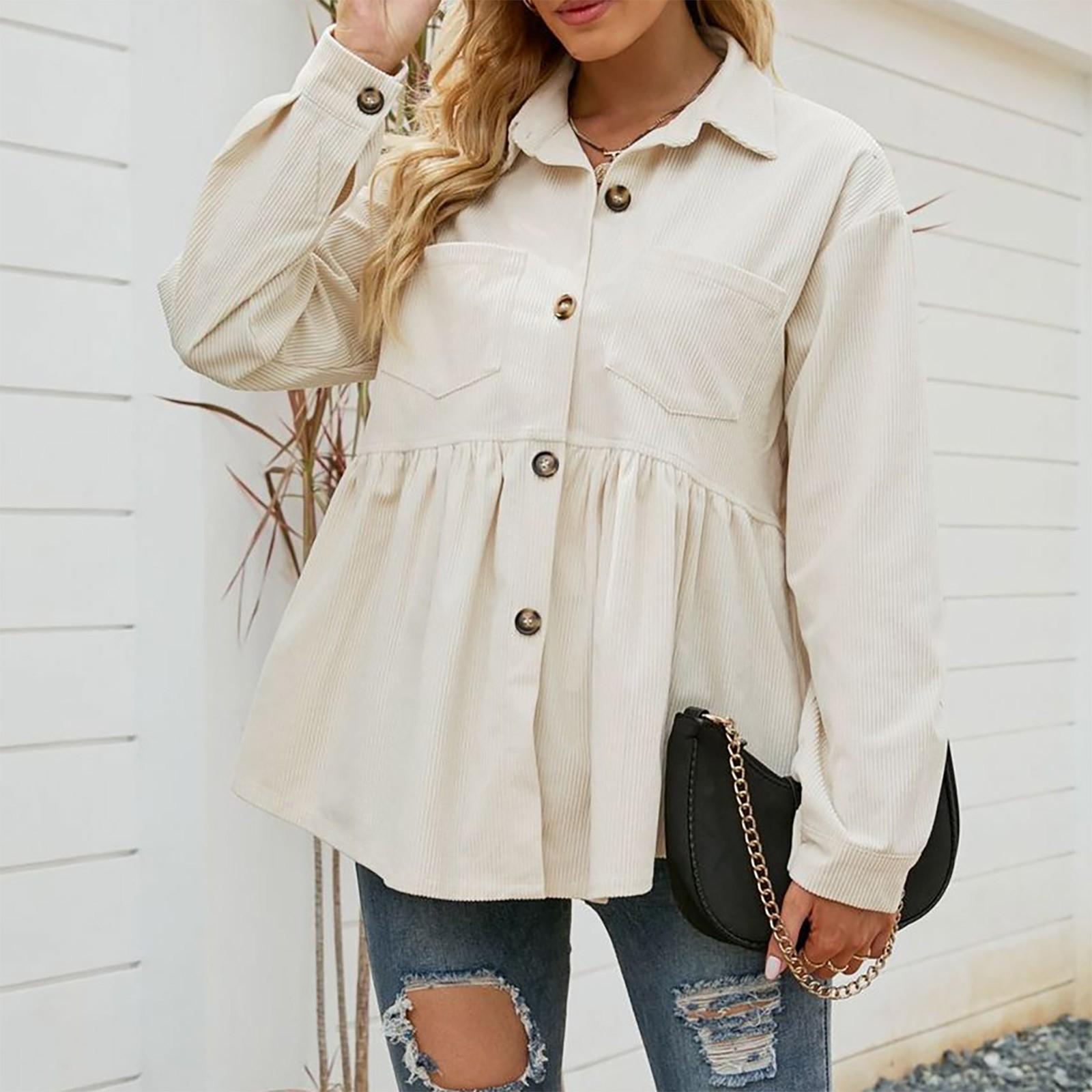 

Женская модная однотонная куртка, вельветовая детская рубашка с двойным карманом, куртка с лацканами M бежевый