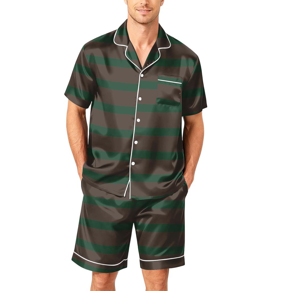 Men's Short Sleeve Button Down Pajama Set with Shorts Soft Casual Sleepwear S To XXXXL Comfortable Lounge Wear