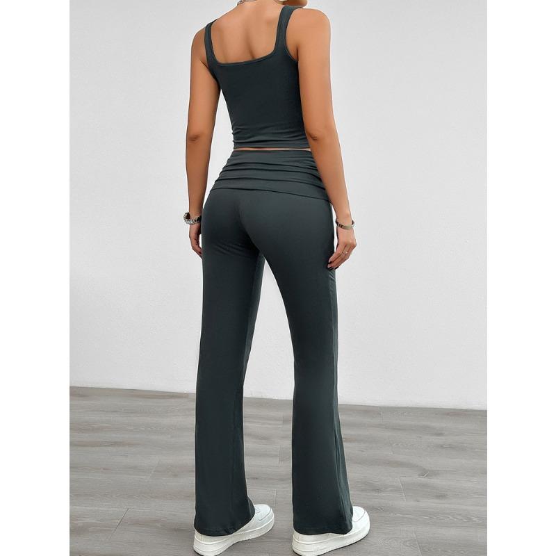 Women's Summer Casual Knitted Solid Color Sleeveless Vest Tight Trousers Set