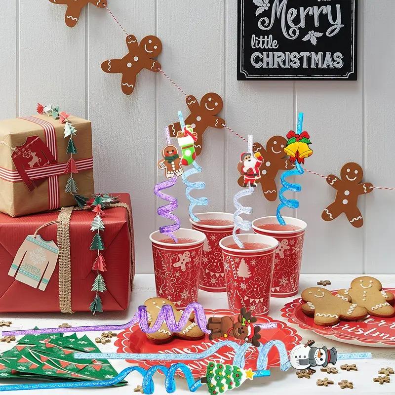 10-30PCS Christmas Reusable Straws PVC Spiral Plastic Straws for Holiday Party Decor Eco-Friendly Santa Themed Party Gifts