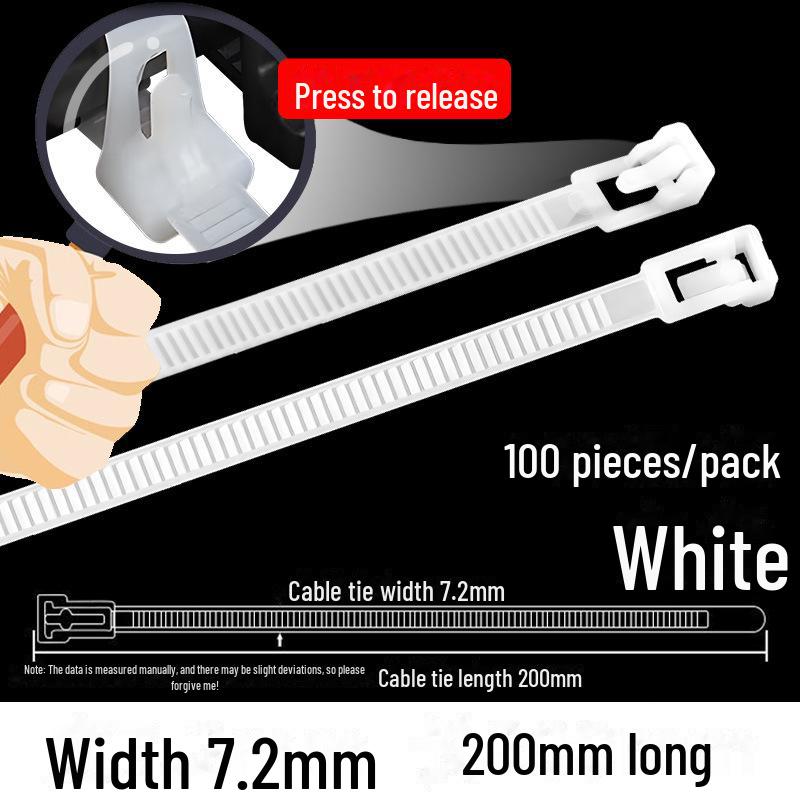 Reusable Nylon Cable Tie with Square Head, Black & White