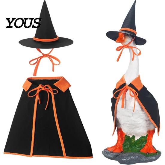 Goose Costume for Yard 1 Set Halloween Outfit, Black Cloak And Pointed Hat, Porch Mysterious Decor 23 Inch Statue Lawn