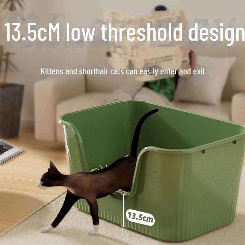 Open Anti-Splash Cat Litter Box with Mat - Easy Clean Kitten Toilet