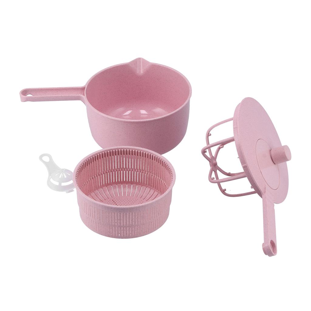 Household Vegetable Drainer Manual Salad Dehydrator Vegetable Washing Basket for KitchenPink