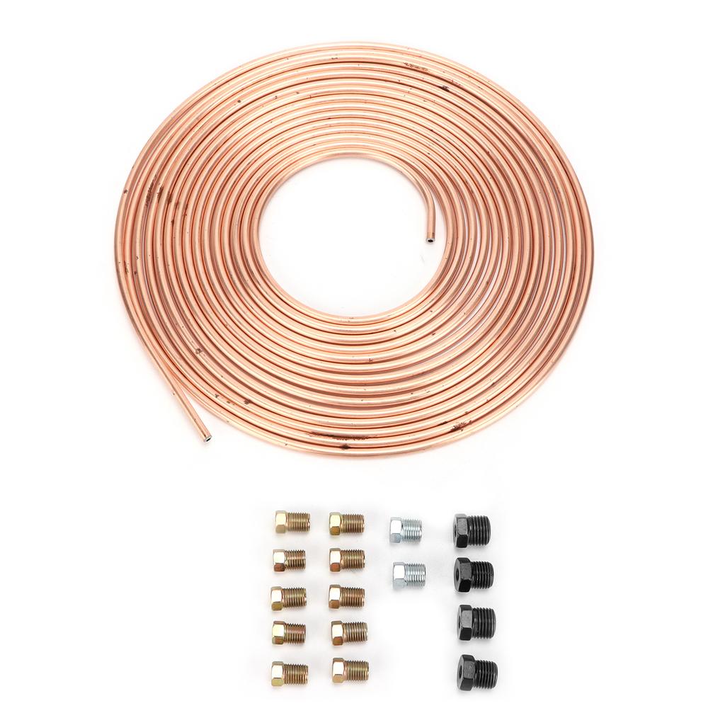 25ft Brake Line Tubing Copper Nickel Plated 3 16in OD with Fittings for Hydraulic Braking Fuel System(Gold )
