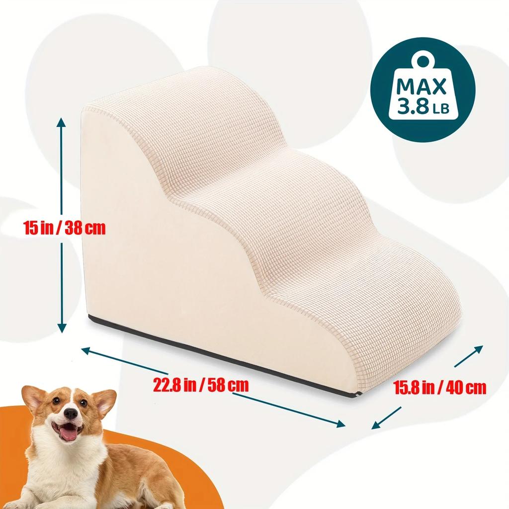Orthopedic Dog Steps with Removable Covers -  2/3/4 Tier Pet Stairs, Non-Slip Diamond Treads & Eco-PU Padding