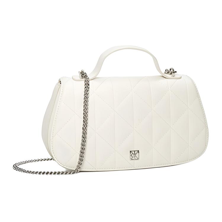 Calvin Klein Elegant Commuter Metallic Letter Diamond Crossbody Shoulder Bag Women Handbags Lily-White 4F3410G-FUP