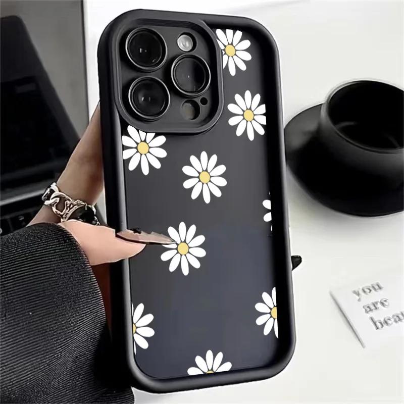 Retro Daisy Flowers Silicone Phone Case For Iphone17 16pro 15pro 14 13 12 11 12pro 13pro Max 14plus Anti Fall Protective Cover