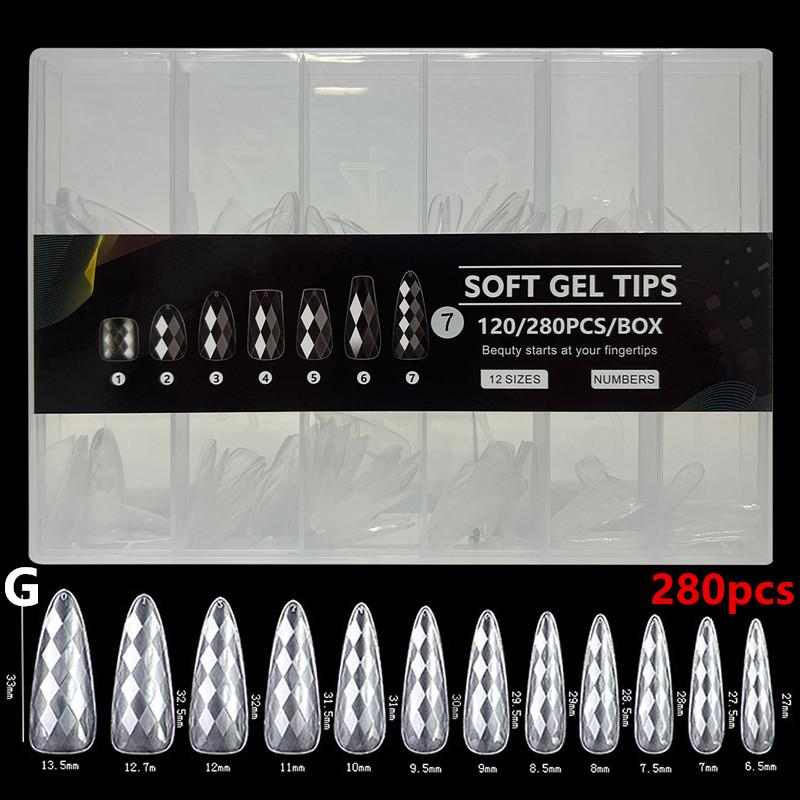 

Plastic 280Pcs 3D Almond Nails Transparent Non-marking Frosted Square Oval Wearable Full Cover Ballet Press Fake Nail Manicure