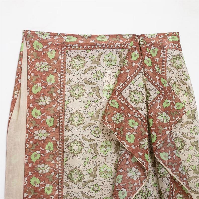 Women Split Design Floral Print Midi Skirt Casual